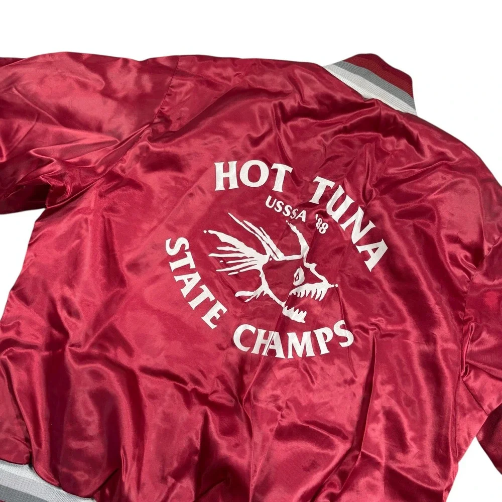 VTG 80s‎ Hot Tuna Bones SURF SKATEBOARD SATIN JACKET Rare! Snap Front USA MADE M
